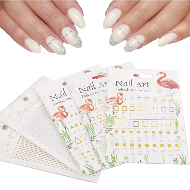 

1 Sheet 3D Nail Art Sticker Gold Silver Multi-size Strip Geometric Transfer Decals DIY Nail Art Foil Design Manicure Decorations