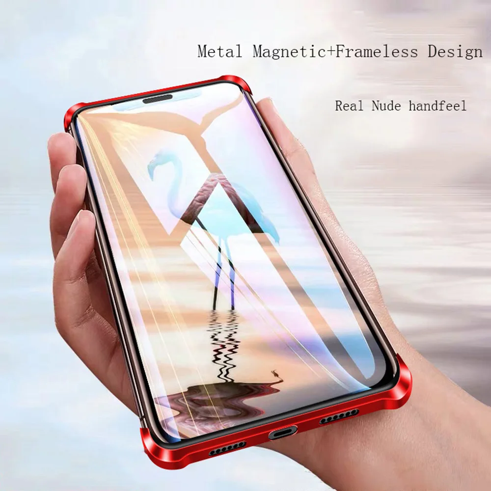 Безрамный металлический магнитный чехол для телефона для iPhone 11 XR XS X стекло Передняя Задняя Магнитная крышка s Чехол для iPhone 11 Pro XS MAX 7 8 plus