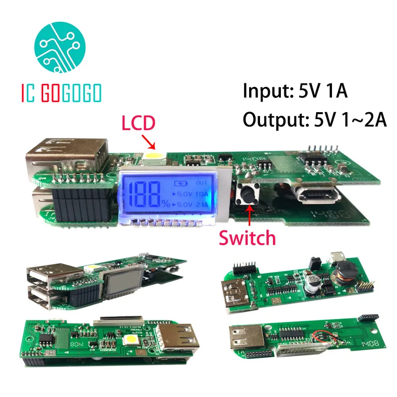 ЖК-дисплей питания зарядное устройство печатная плата DIY 18650 полимер Lipo Li-Ion 5 в Boost