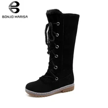 BONJOMARISA/Большие размеры 34-46; женские меховые сапоги; женская зимняя теплая обувь; женские зимние сапоги до середины икры на шнуровке; нескользящая обувь на низком каблуке
