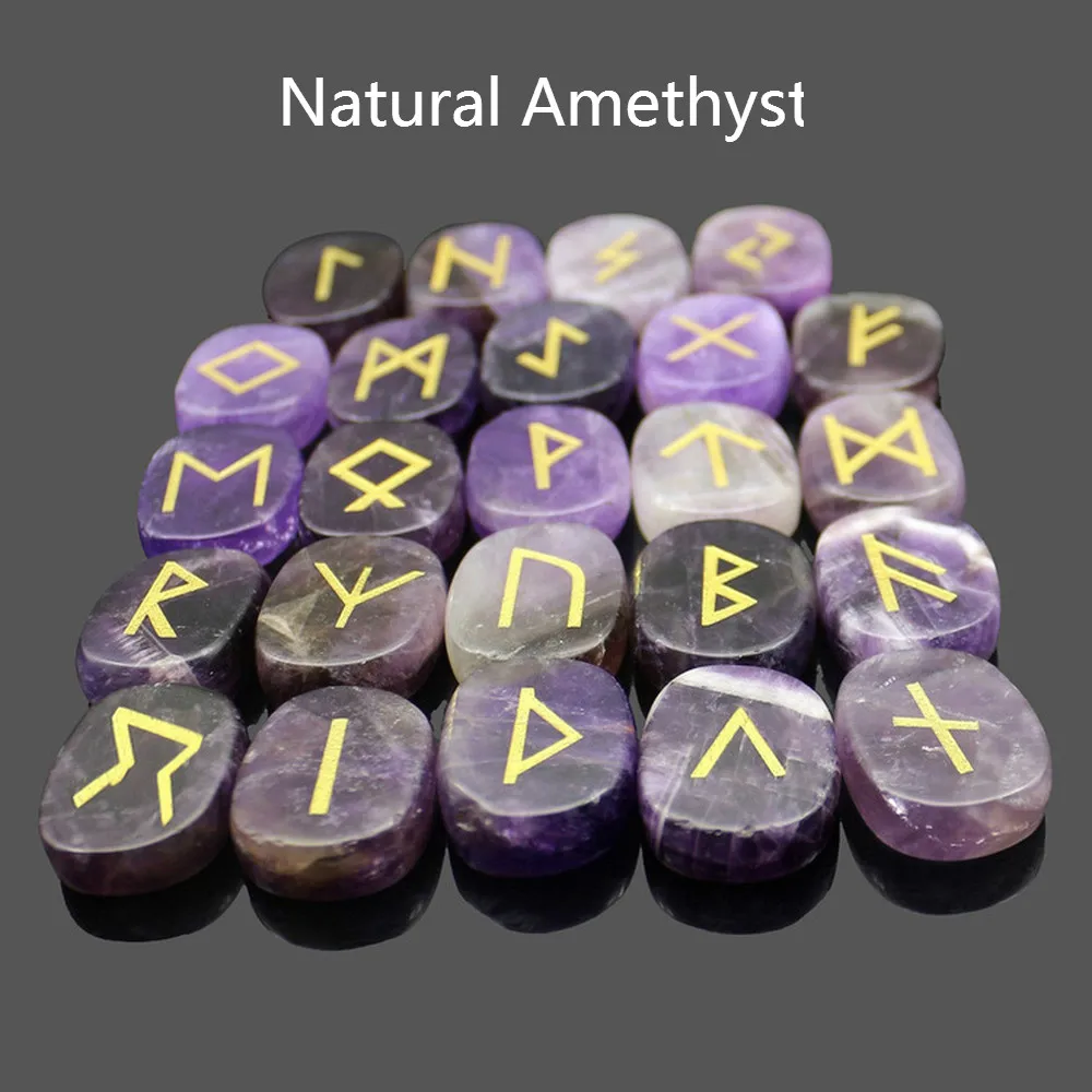 

Wholesale 25pcs/lot Natural Tiger Eye Stone Viking Runes Amulet Set Reiki Healing Crystals Divination Tumbled Rectangle Stones