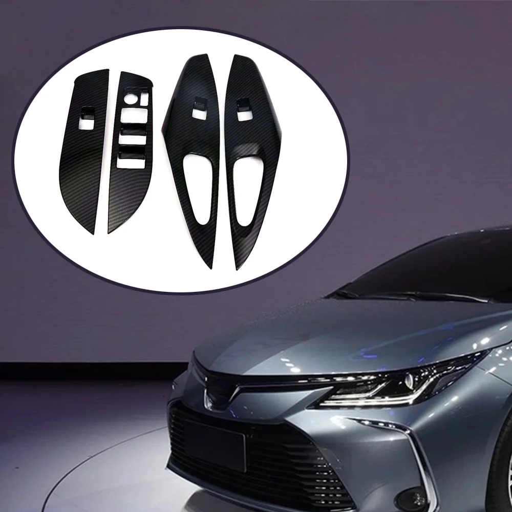 

JEAZEA Carbon Fiber ABS Interior Window Lift Switch Button Panel Frame Cover Trim Fit for Toyota Corolla 2019 Car Styling