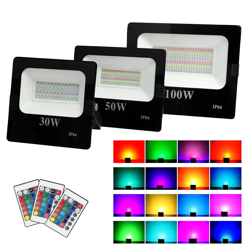 Светодиодный точечный светильник RGB Точечный s 100 Вт 50 30 AC 220 В IP66 16 цветов садовый