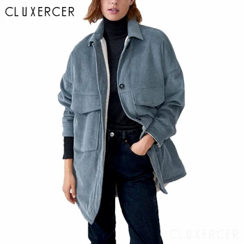 

Vintage Corduroy Jackets Women Winter Autumn Coats Female Big Tops Casual Thick Flocking Long Jackets Solid Color Overcoats
