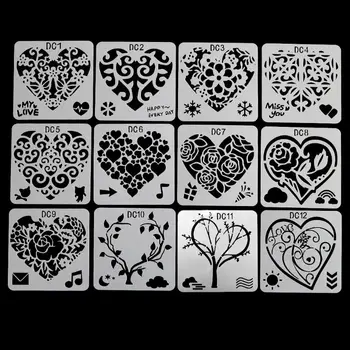 

12Pcs Flower Heart Drawing Molds Plastic Children Painting Stencils DIY Paper Art Craft Card Label Scrapbook Bookmark Education