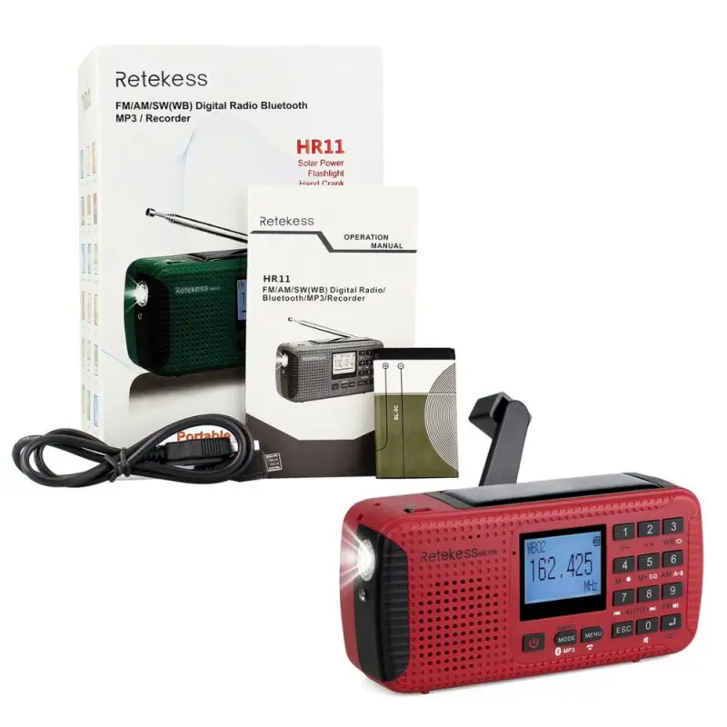 

RETEKESS HR11S Portable Radio Bluetooth speaker Solar Emergency Radio Receiver FM MW SW With MP3 Player Digital Recorder