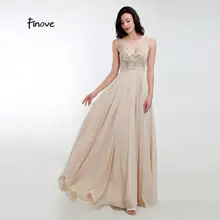 Finove Новое бежевое платье для выпускного вечера с бисером сексуальное элегантное ТРАПЕЦИЕВИДНОЕ вечернее платье с v-образным вырезом на спине длинное платье в пол для женщин