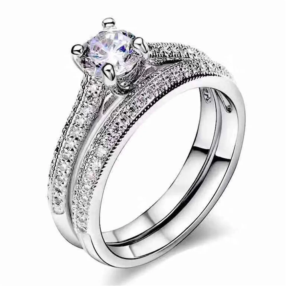 2 кольца набор для женщин Женский Золотой цвет модные украшения Bijoux AAA+ кубический циркон дизайн