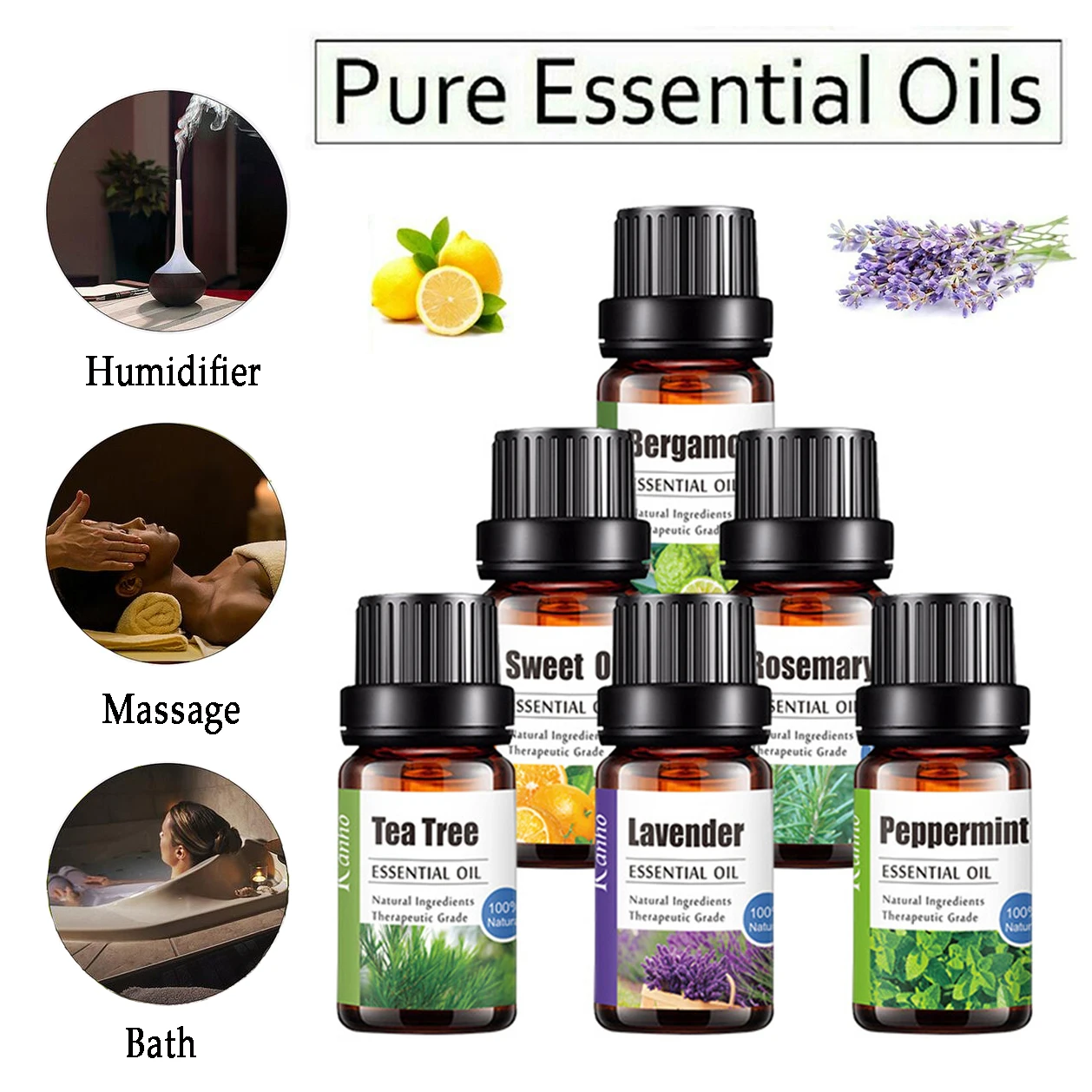 10ml Pure Essential Oils for Aromatherapy Diffusers Lavender Lemon Oil Relieve Stress for