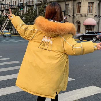 

Big Fur collar Hood winter coat thicken parka women slim long winter coat cotton ladies down parka down jacket women 2020