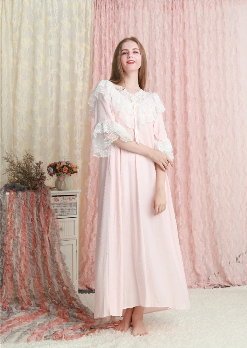 Ночная рубашка Женская свободная одежда для сна летнее кружевное хлопковое платье Ночная рубашка Розовая белая зеленая Ночная рубашка 6 цветов