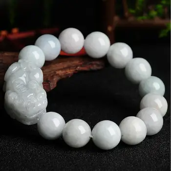 

Free shipping Authentic Burma A goods jade Pixiu bracelet Natural Jade beads hand string Jade Pixiu bracelet