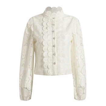 

HIGH STREET Newest Fashion 2020 Designer Blouse Women's Stand Collar Long sleeve Hollow Out Embroidery Lace Blouse Shirt