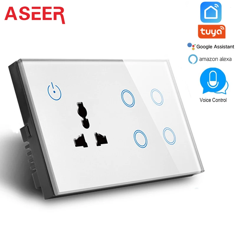 ASEER 4 банда wifi переключатель с Wi-Fi розетка 146 типа, черная стеклянная панель, умный переключатель, совместимый с Alexa, google assistant - Тип: white color