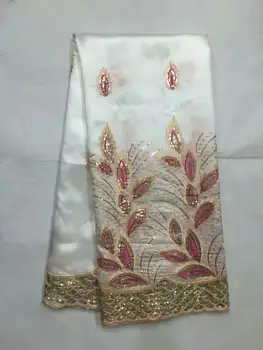 

Multi Color African George Lace Fabric With Sequin Lace Nigerian George Wrapper High Quality African Fabric For Dress 5yd white