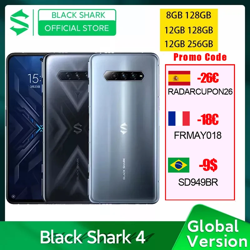 Global Version Black Shark 4 8GB/12GB 128GB Smartphone Snapdragon 870 144Hz Refresh Rate AMOLED Screen Game Phone Blackshark