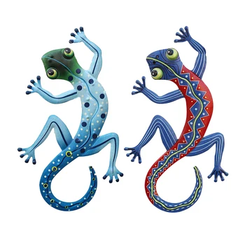 

2pcs Garden Yard Handmade Fence Small Art Wall Decoration Outdoor Sculpture Lizard Statue Craft Kids Gifts Home Metal Gecko