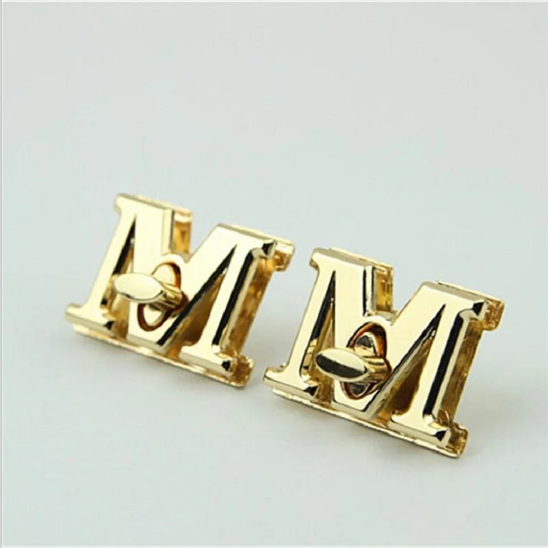 10pcs/lot luggage hardware accessories golden M letter decorative bag twist lock