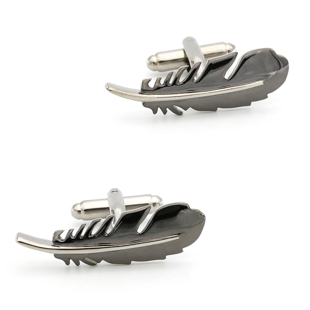 

Free Shipping Men's Cufflinks Feather Design Gunblack Color Quality Copper Cuff Links Wholesale&retail