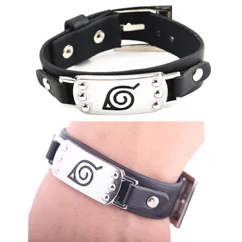 

Anime Naruto Leaf Village Mark Badge Alloy pu Leather Unisex Wristband Bracelet cosplay accessories prop