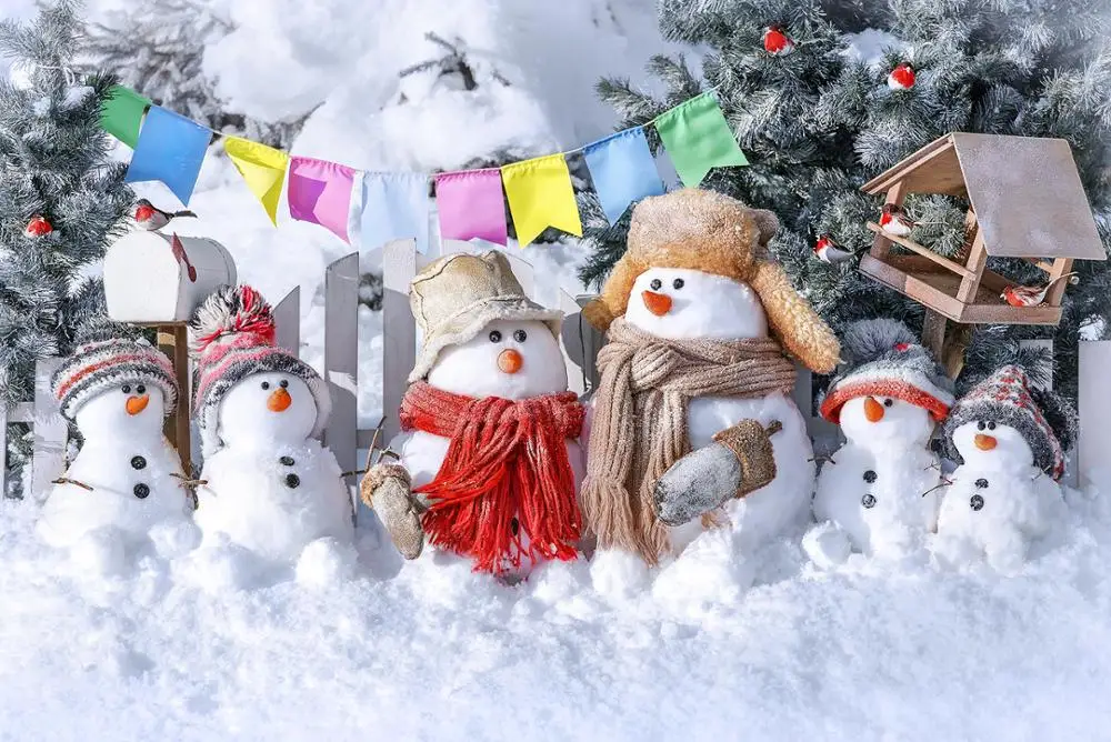 Capisco Winter Cute Snowman family Photography Backdrops Christmas Theme Snow Tree Photographic Background Studio Photo Props