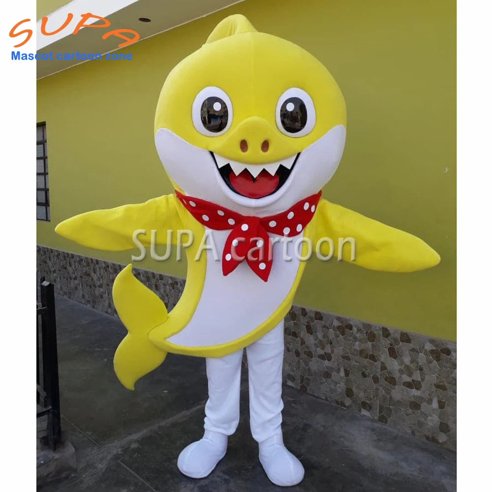 

Christmas plush yellow shark mascot costume animal head mask halloween adult cartoon party suit cosplay