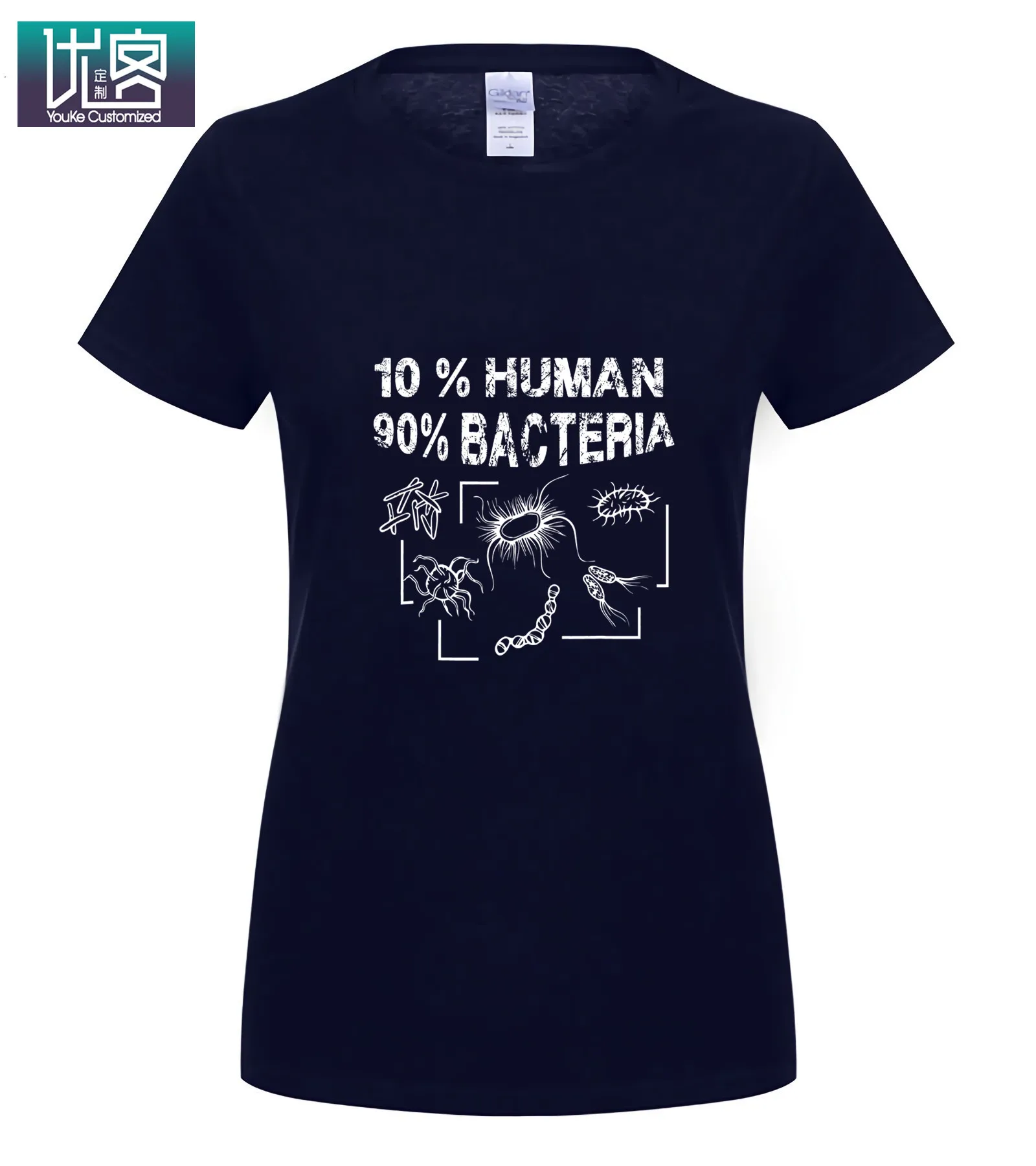 10% забавная футболка с микробиологией, 90% человека, бактерии, удивительные Уникальные повседневные футболки с коротким рукавом, одежда из хлопка, футболка - Цвет: women navy