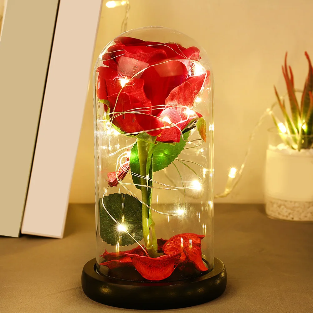 

String Light Eternal Rose Flower in Glass Christmas Decoration for home Night Light Valentine's Day Mother's Day Gift