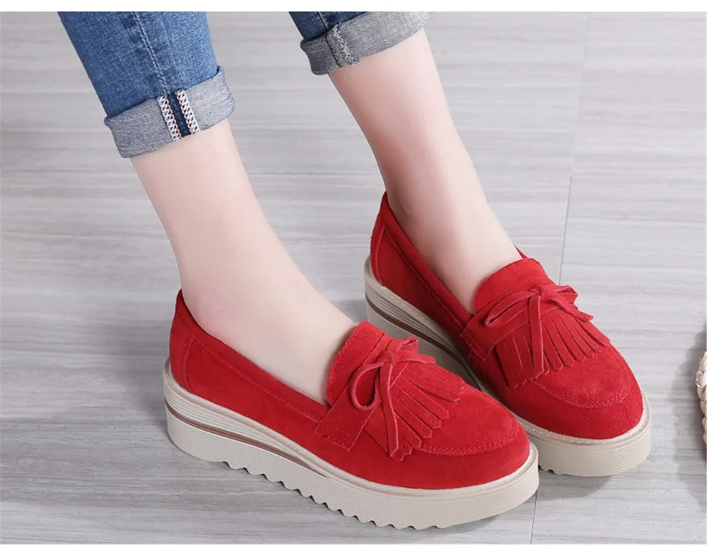 HX 2859-2019 Fashion Tassel Women's Platforms Shoes Genuine Leather Womans Sneakers-12