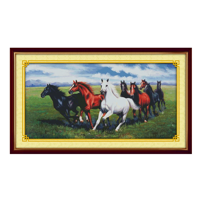 Tanie Radość niedziela tłoczony krzyż zestaw do szycia zestawy do robótek ręcznych Aida tkaniny wzory konia DMC płótno z nadrukiem 14ct rękodzieło diy