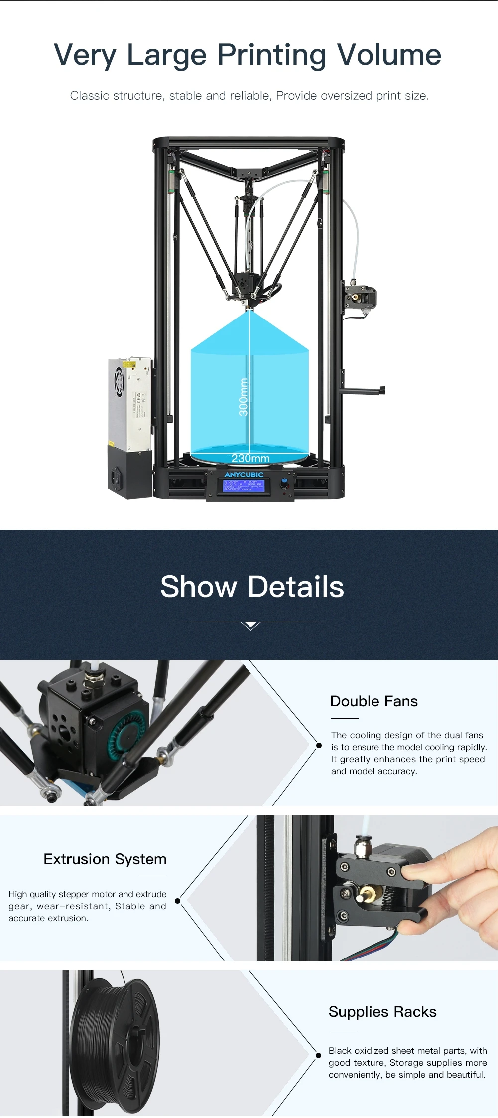 ANYCUBIC Kossel 3d Принтер шкив линейный плюс половина собранного большого размера 3D печати модуль автоматического выравнивания дешевые impresora 3d