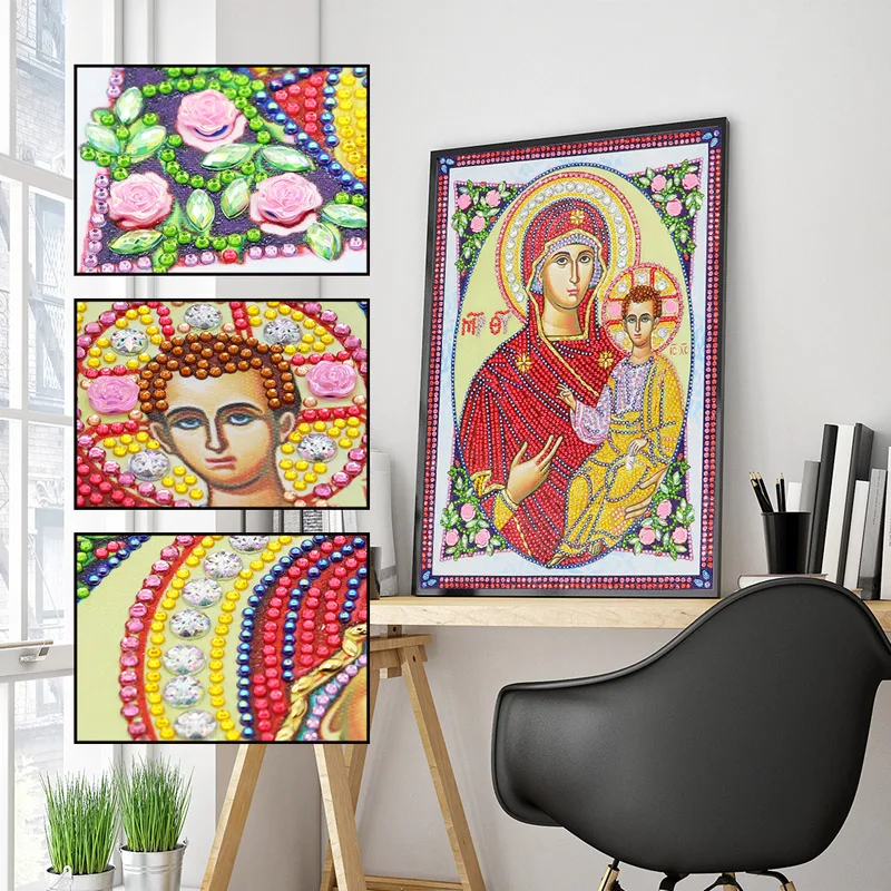 RUBOS DIY 5D Diamond Embroidery Icon Theotokos Smolenskaya Bead Diamond Painting Cross Stitch Pearl Crystal Stone Sale Hobby God (1)