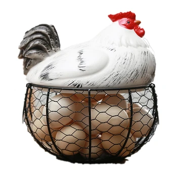 

Ceramic Egg Holder Chicken Wire Egg Basket Fruit Basket Collection Hen Ornaments Decoration Kitchen Storage 19CMX22CM(C)