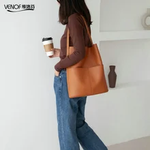 VENOF Большая вместительная сумка-ведро, сумки для покупок, сумки на плечо из спилка для женщин, одноцветные модные сумки, женские роскошные сумки