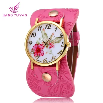

New Arrival Fower Design Fashion Casual Watch Quartz Leather Straps Watches Women Wrist Watch