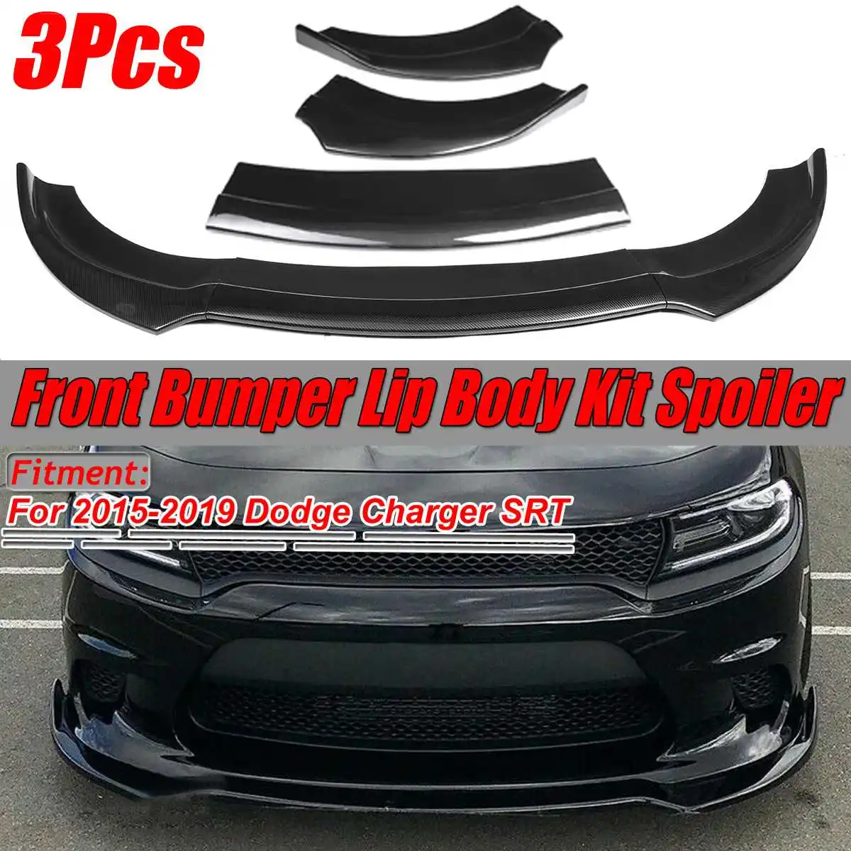 

High Quality 3Piece Car Front Bumper Splitter Lip Body Kit Spoiler Diffuser Deflector Lips For Dodge For Charger SRT 2015-2019
