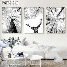 Skandinavischen Baum Print Jagd Poster Deer Antlers Wand Kunst Woodland Baum Minimalistischen Leinwand Malerei Home Zimmer Dekoration