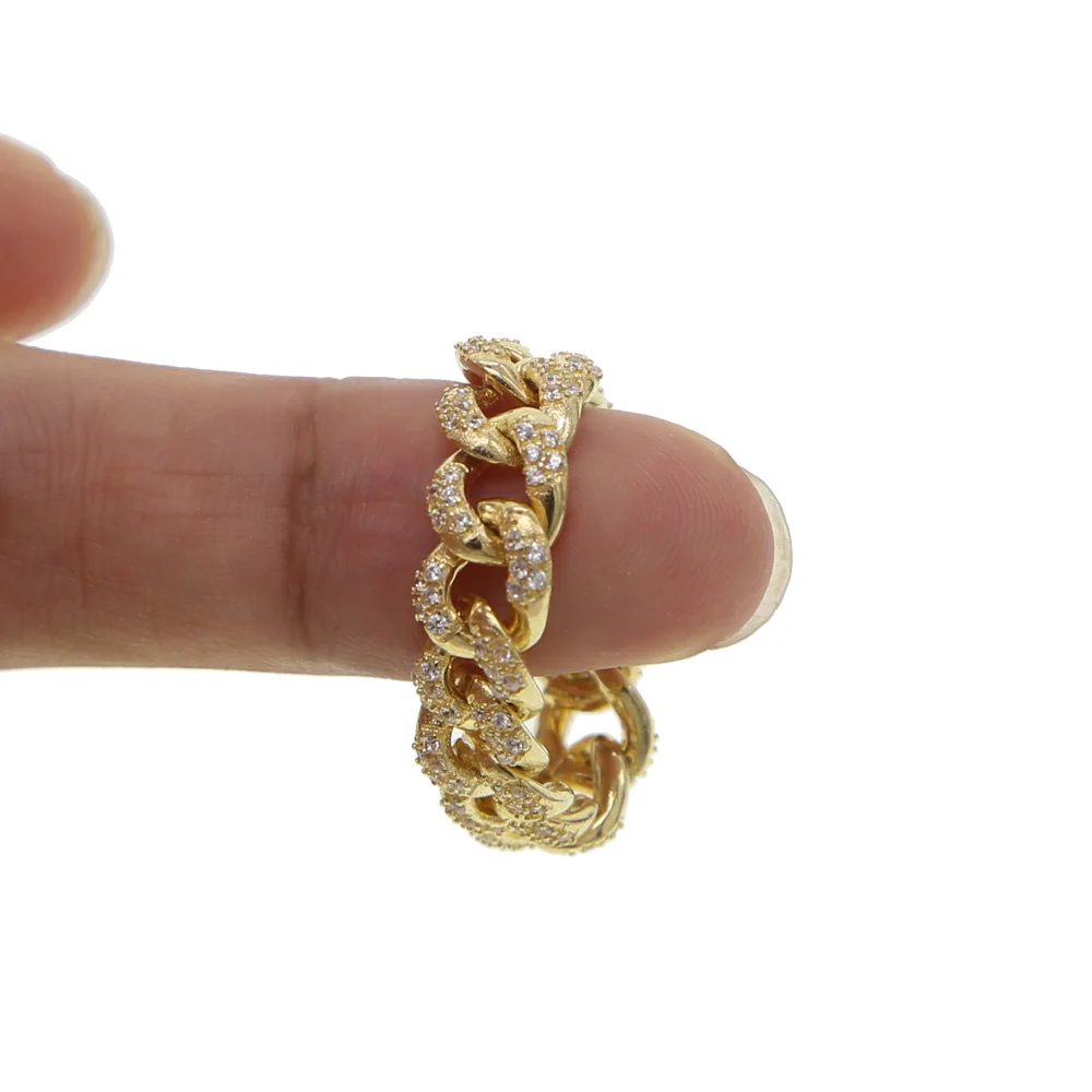 Хип хоп iced out bling cubic zirconia Майами кубинское звено цепи кольцо для женщин золотое заполненное обручальное кольцо Трендовое кольцо на палец