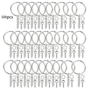 

300Pcs 30mm Flat Key Chain Rings Kit Including Split Keychain Rings Jump Rings Screw Eye Pins Jewelry Findings Making
