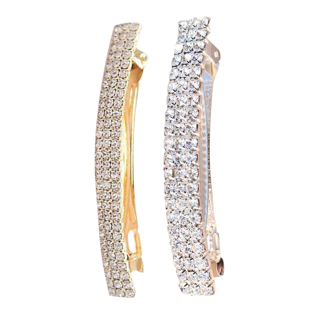 2 Pieces Rhinestone Rectangle French Barrette Hair Clips Automatic Spring Barrette