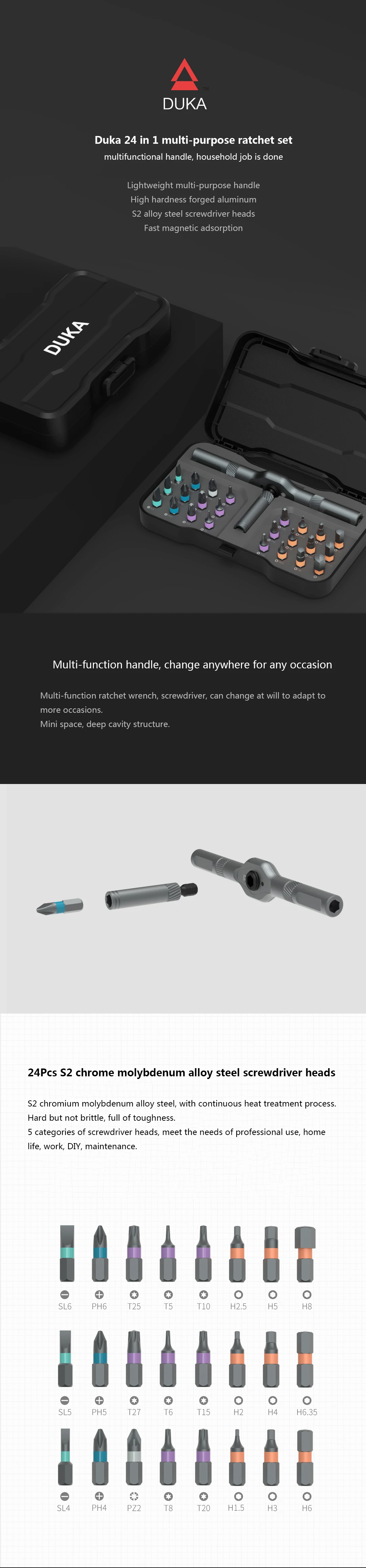 ATuMan DUKA 24 in 1 Multi-purpose Ratchet Wrench Screwdriver S2 Magnetic Bits Tools Set DIY Household Repair Tool From Xiaomi Youpin
