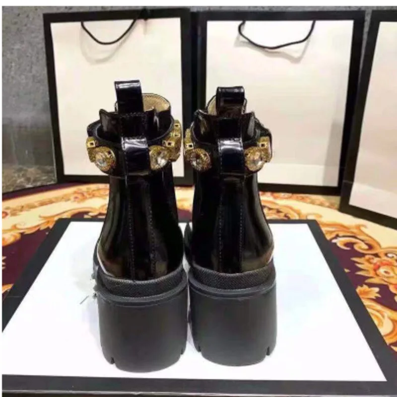 Black Women's Luxury Ankle Boots Women Chelsea Chunky Low Heel Boots Female Platform Shoes Ladies Spring New G Brand Booties