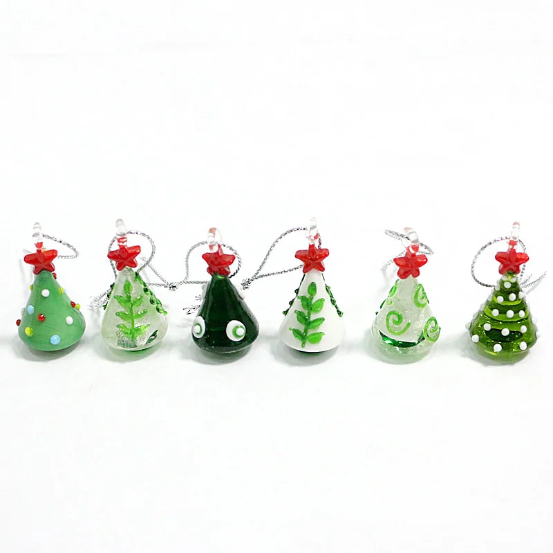 

Mini Handmade Glass Christmas Tree Art Figurine Ornament Colorful Cute Pendant Gift For Kid Xmas Hanging Decor Charm Accessories