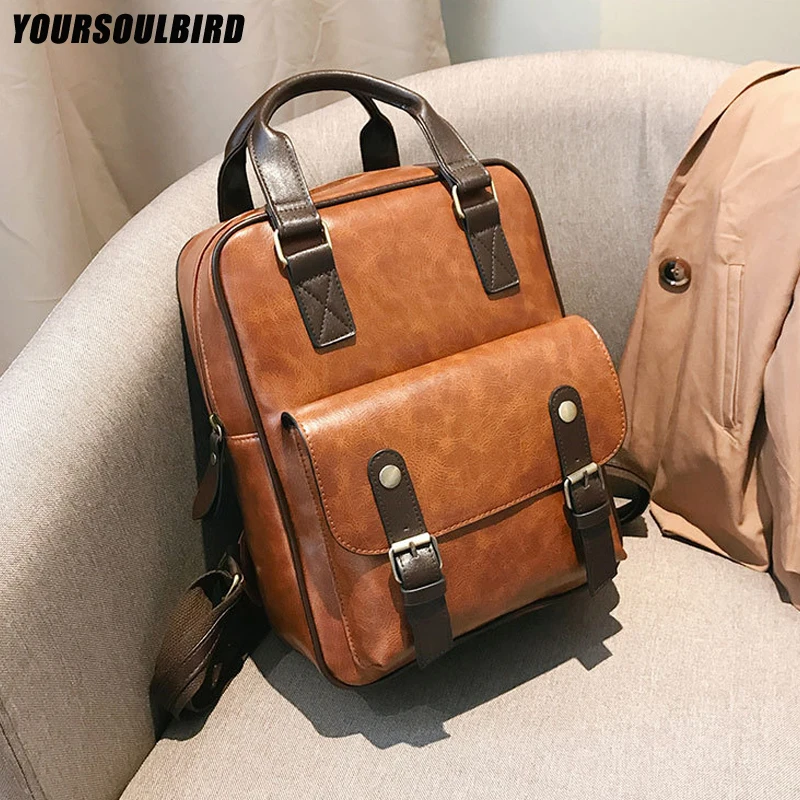 

2019 mochila feminina anti theft school bags waterproof travel vintage laptop brown leather big backpack women korean designer