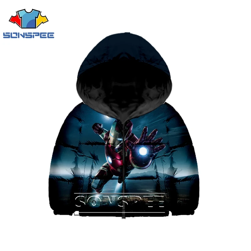 3D Print Women men Avengers Iron man baby Sweatshirts Anime kids winter Down jacket Warm children Harajuku Thick Coat hoodies