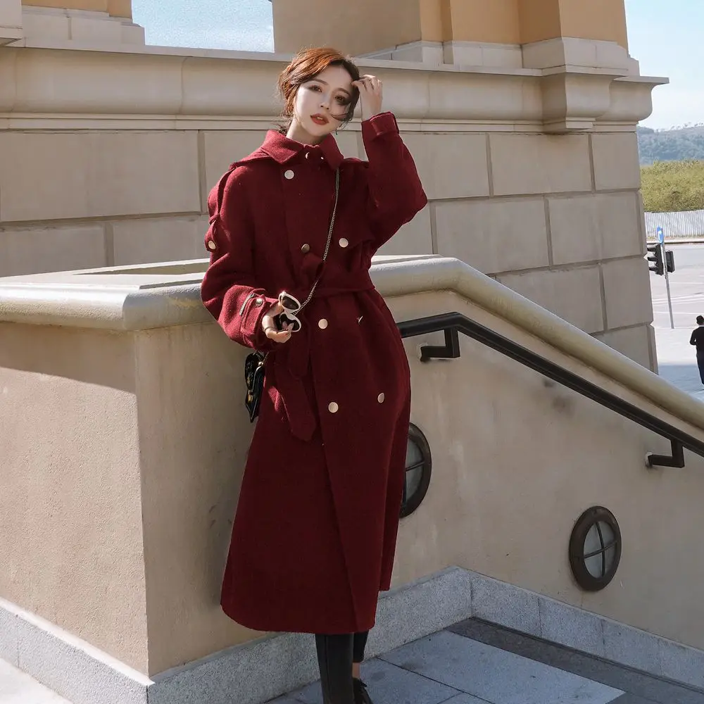 

Photo Shoot French Laziness-Style Double Breasted Woolen Jacket 2019 Winter New Style Retro Hepburn Elegant Hooded Duffle Coat