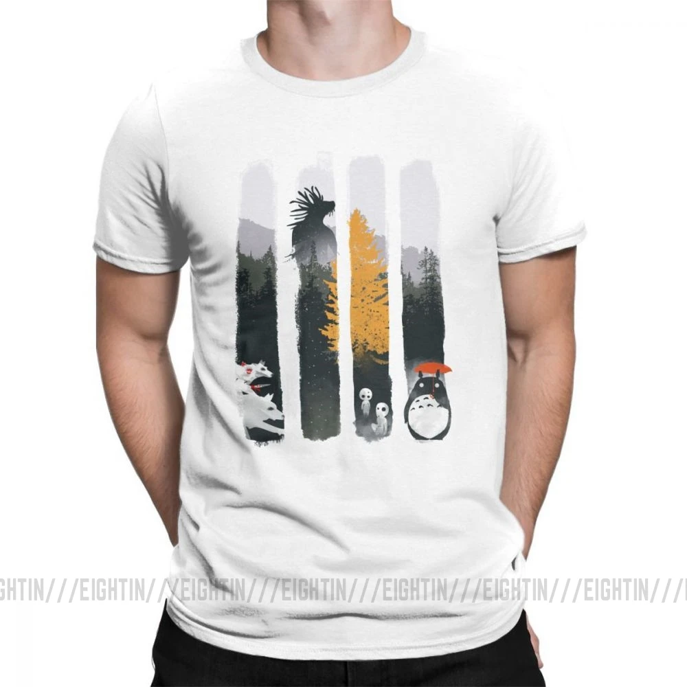 Мужская футболка Mononoke Hime, лесные протекторы, популярные футболки с коротким рукавом, круглый вырез, топы, чистый хлопок, графическая футболка - Цвет: Белый