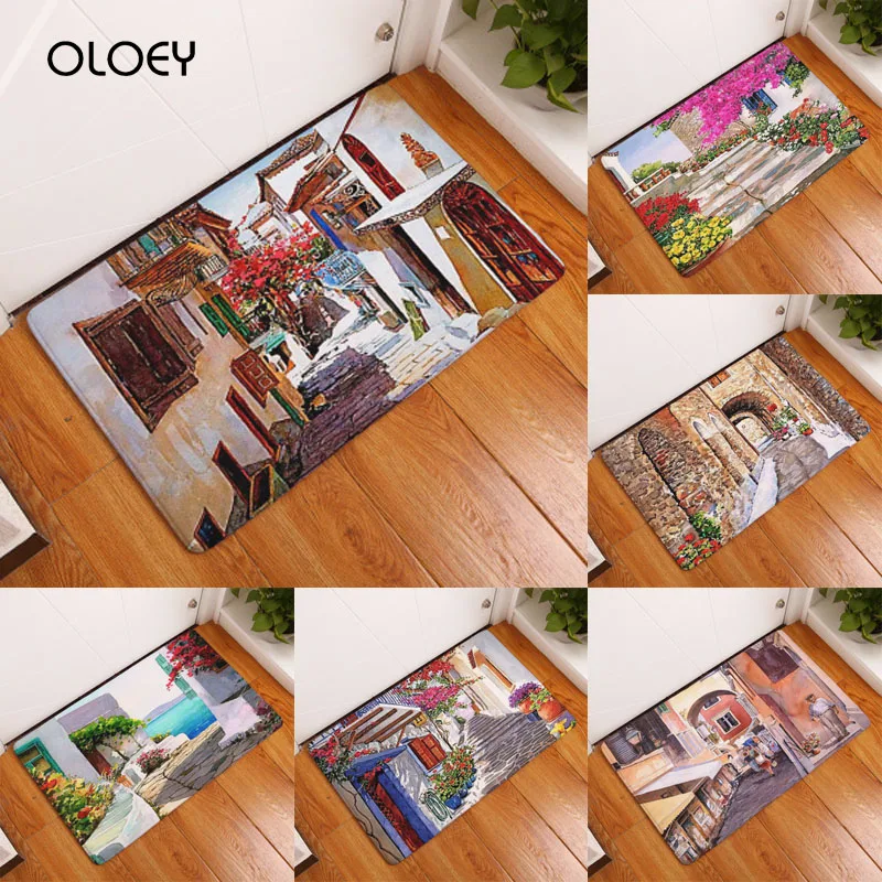 Seaside Town Printed Floor Mat 40x60cm Velvet Bathroom Non-slip Soft Carpet Kitchen Living Room Home Decoration . | Дом и сад