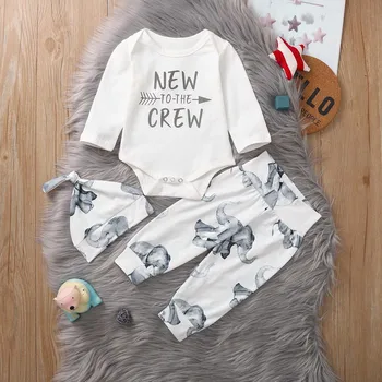 

Long Sleeve Cotton Bodysuit Romper Newborn Baby Girl Clothes Winter Cartoon Pajamas Pants Beanie Cap Toddler Girls Clothing Set