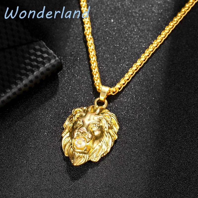 Hot Micro Inset Zircon Lion Head Hiphop Pendant Necklaces Men's Luxury Gold Chain Punk Animal Pendants Jewelry Accessories | Украшения